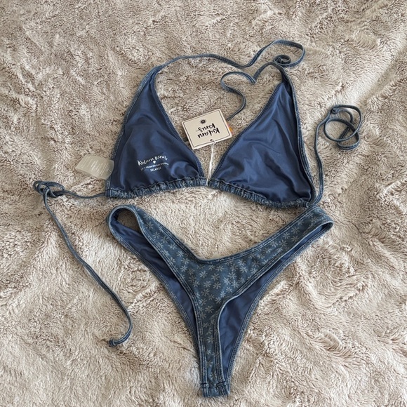 Kulani kinis Denim Blue Floral Triangle Bikini Set - Picture 2 of 3